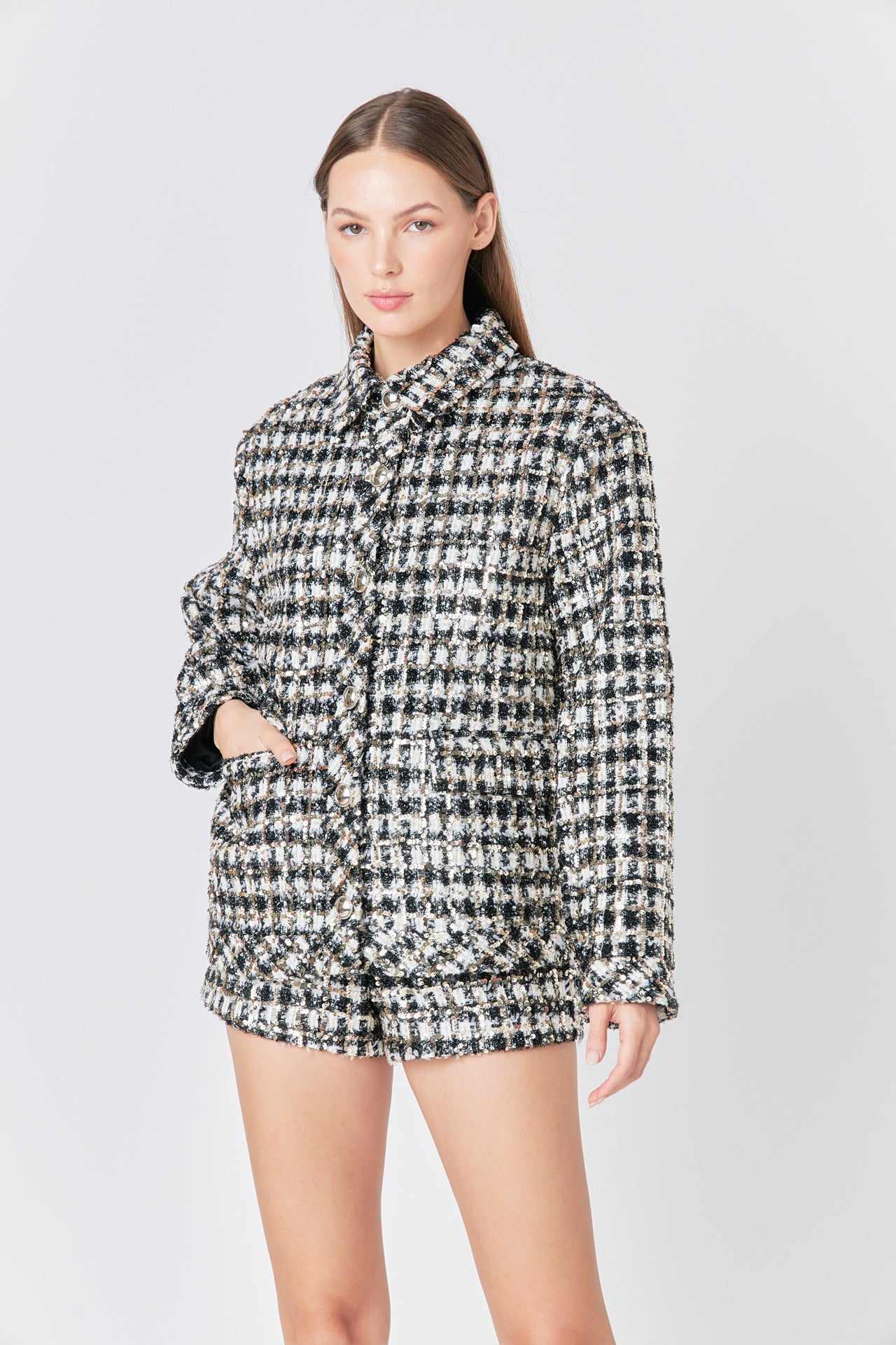 ENDLESS ROSE - Sequins Check Jacket - JACKETS available at Objectrare