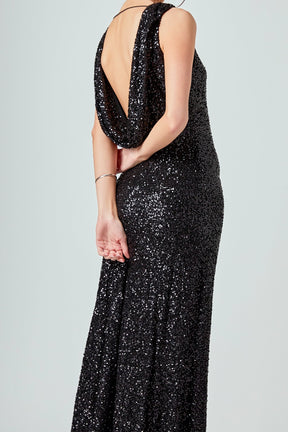 ENDLESS ROSE - Open Back Sleeveless Sequins Maxi Dress - DRESSES available at Objectrare