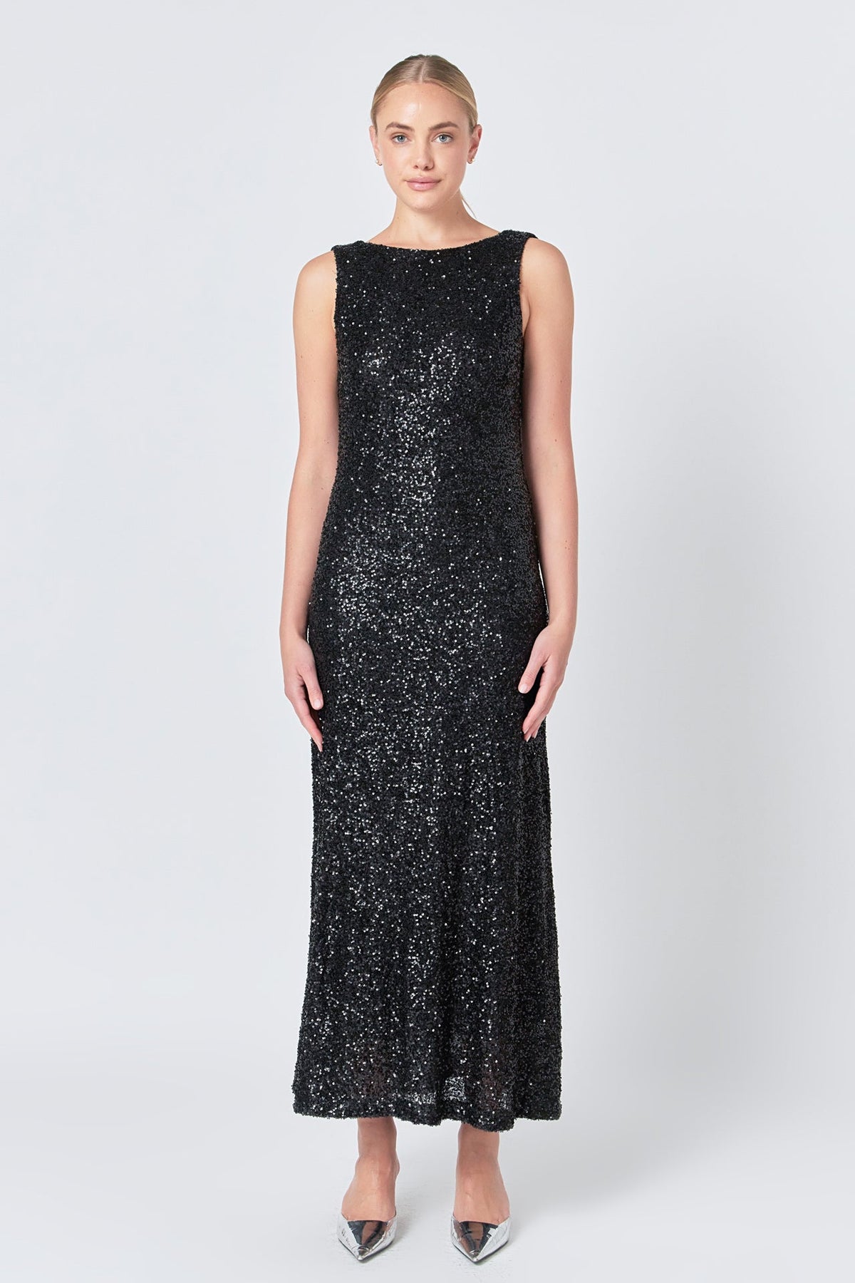 ENDLESS ROSE - Open Back Sleeveless Sequins Maxi Dress - DRESSES available at Objectrare