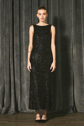 ENDLESS ROSE - Open Back Sleeveless Sequins Maxi Dress - DRESSES available at Objectrare