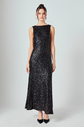 ENDLESS ROSE - Open Back Sleeveless Sequins Maxi Dress - DRESSES available at Objectrare