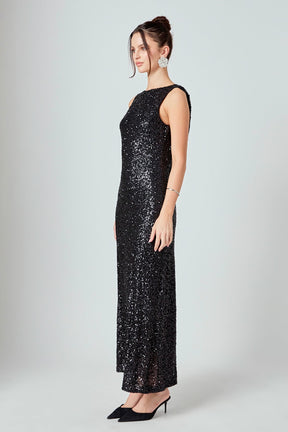 ENDLESS ROSE - Open Back Sleeveless Sequins Maxi Dress - DRESSES available at Objectrare