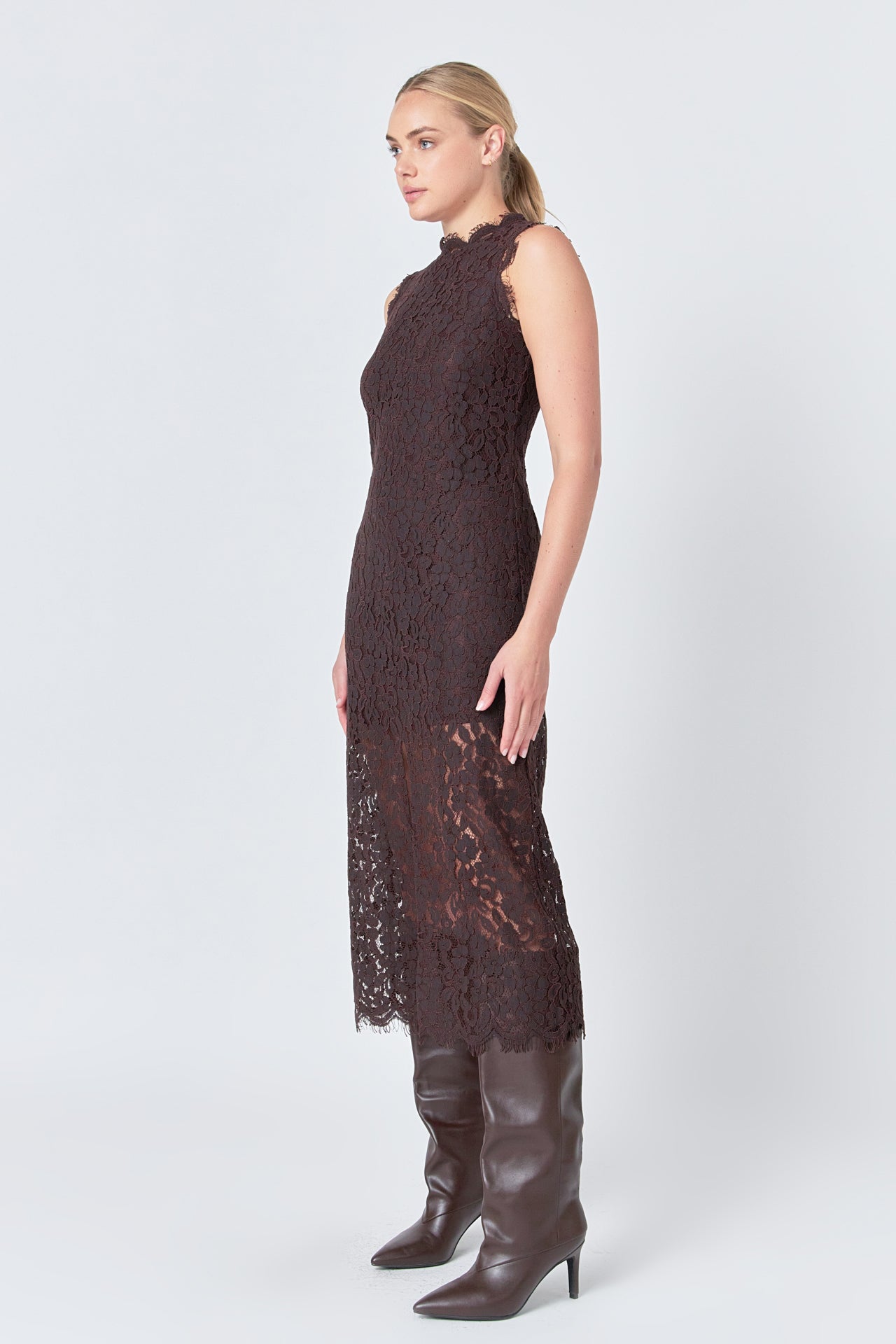 ENDLESS ROSE - Front Slit Sleeveless Lace Maxi Dress - DRESSES available at Objectrare