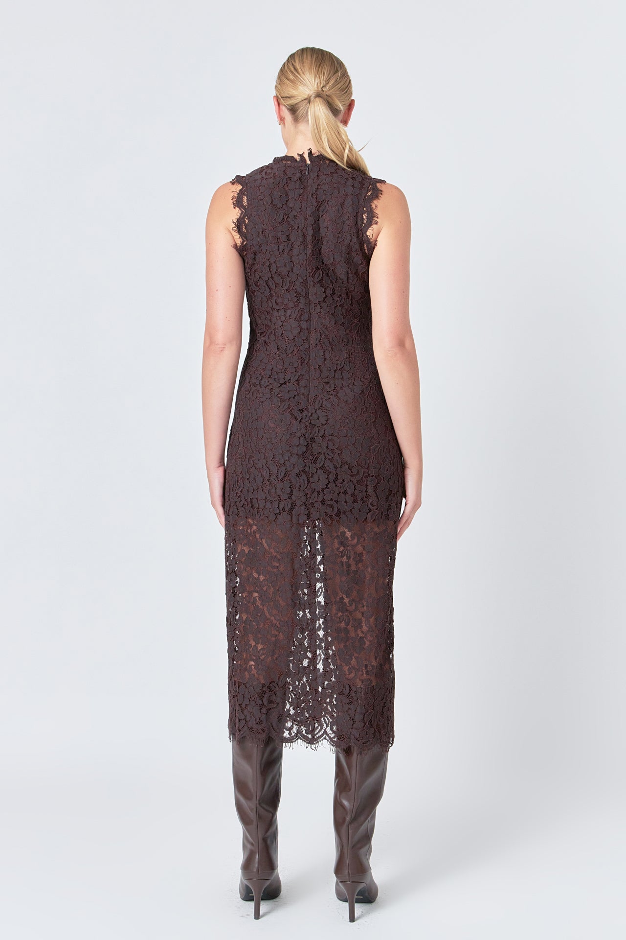 ENDLESS ROSE - Front Slit Sleeveless Lace Maxi Dress - DRESSES available at Objectrare