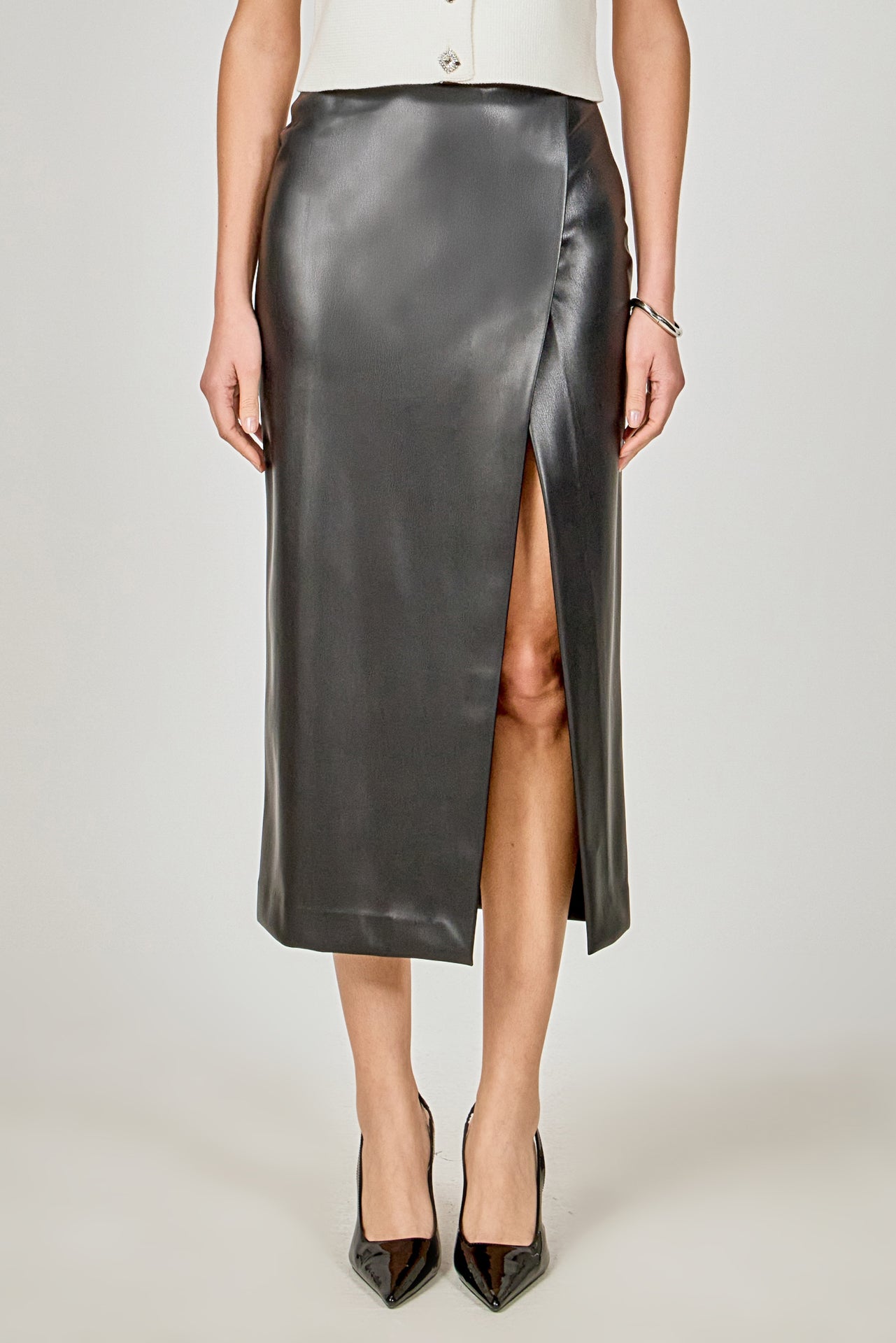ENDLESS ROSE - Faux Leather Midi Skirt - SKIRTS available at Objectrare