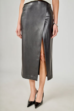 ENDLESS ROSE - Faux Leather Midi Skirt - SKIRTS available at Objectrare