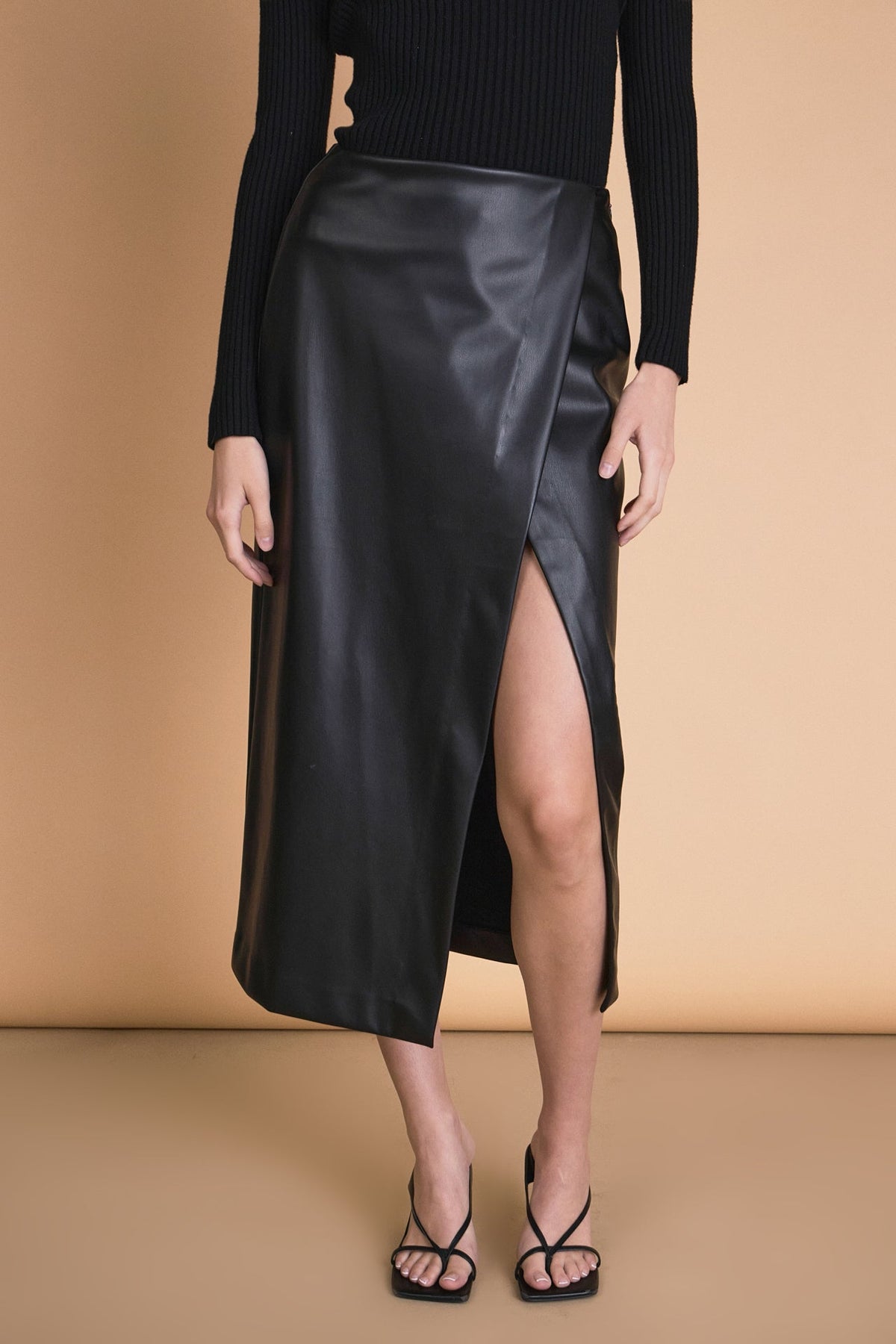 ENDLESS ROSE - Faux Leather Midi Skirt - SKIRTS available at Objectrare
