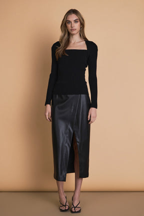 ENDLESS ROSE - Faux Leather Midi Skirt - SKIRTS available at Objectrare