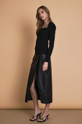 ENDLESS ROSE - Faux Leather Midi Skirt - SKIRTS available at Objectrare