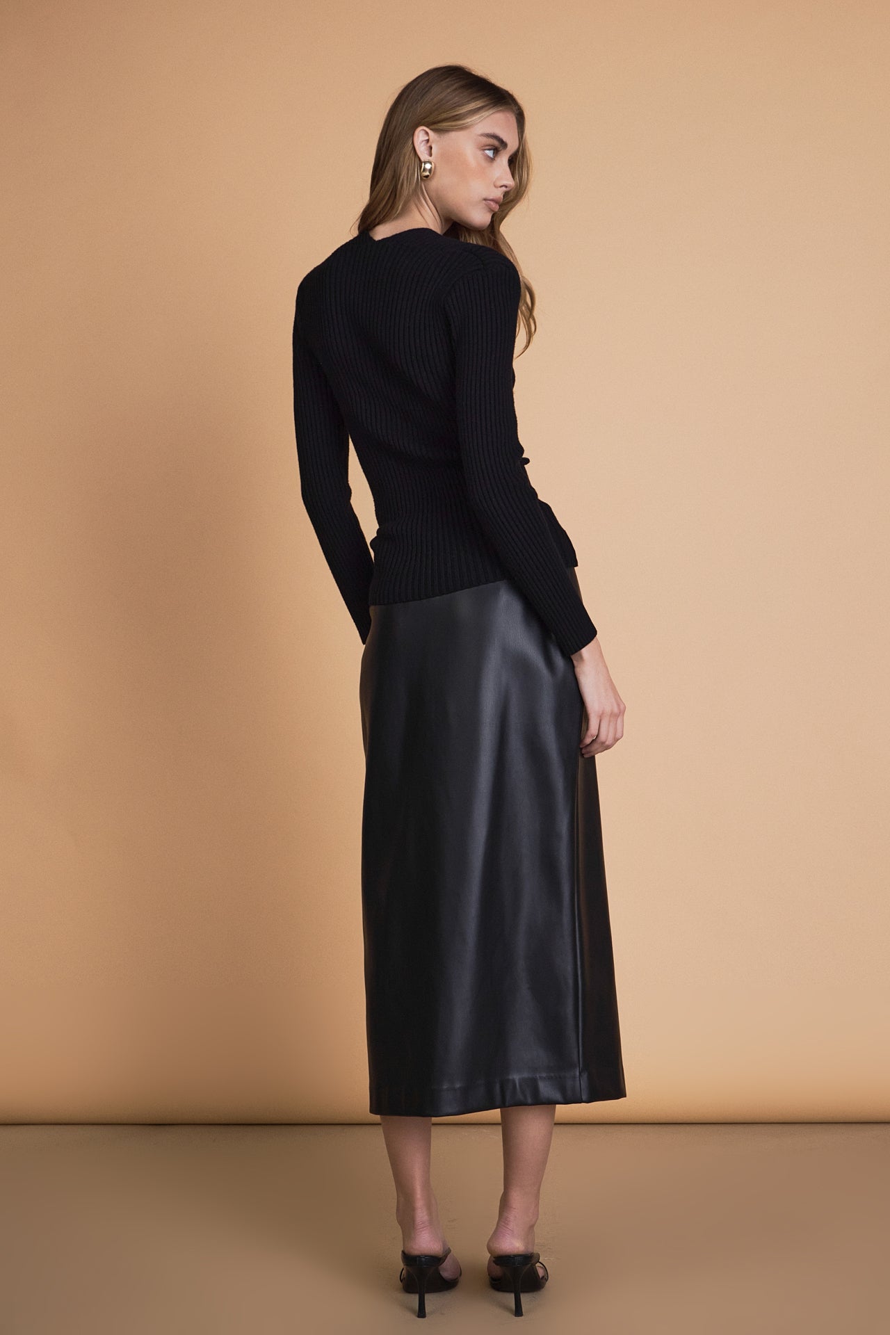 ENDLESS ROSE - Faux Leather Midi Skirt - SKIRTS available at Objectrare