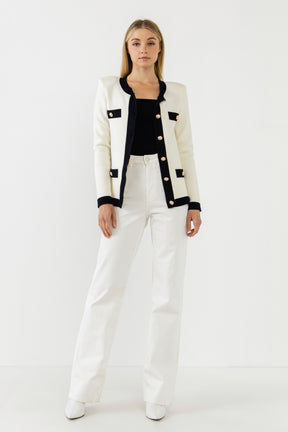 Knit Contrast Rib Cardigan with Gold Buttons