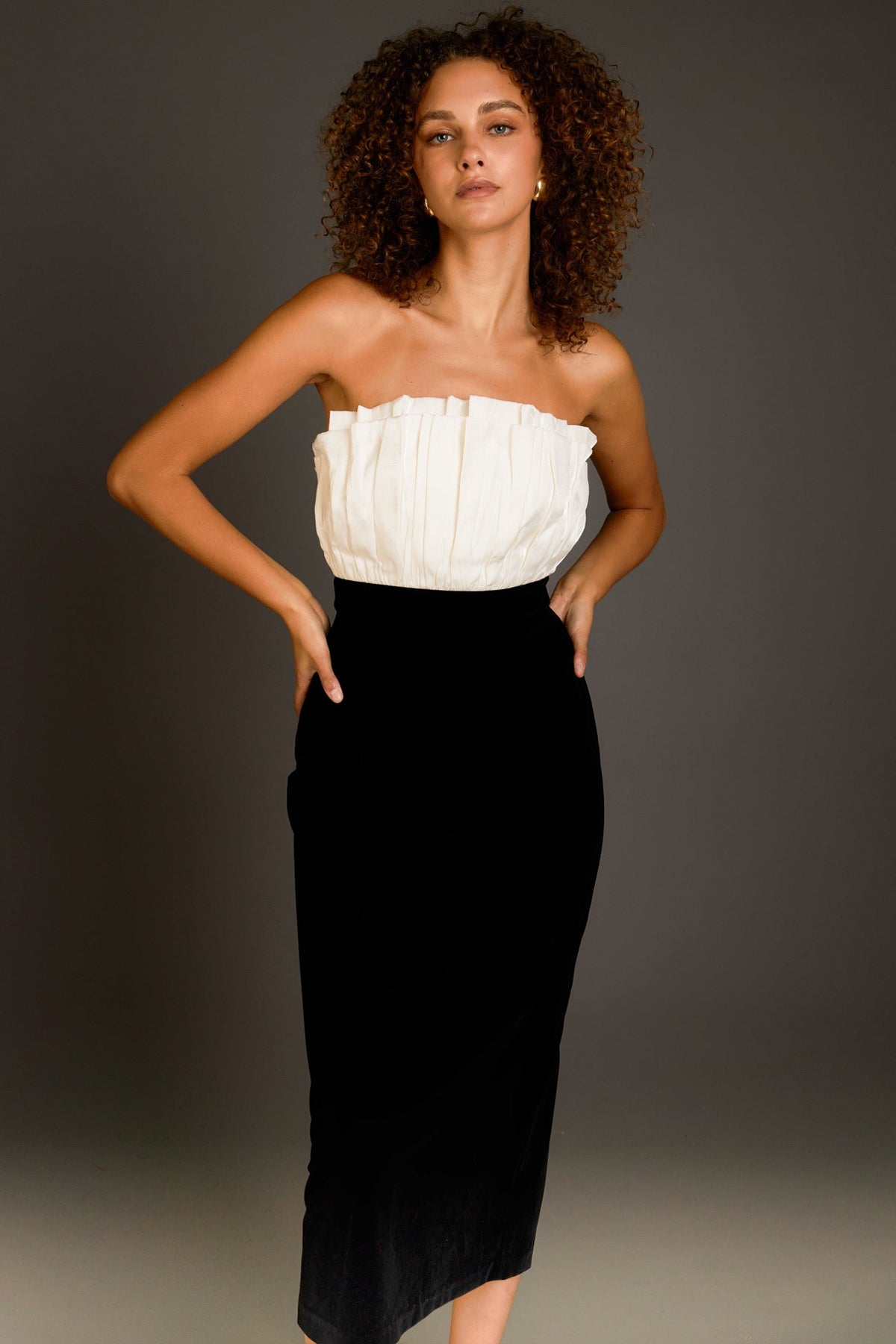 ENDLESS ROSE - Mix Media Velvet Strapless Midi Dress - DRESSES available at Objectrare