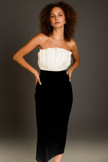 ENDLESS ROSE - Mix Media Velvet Strapless Midi Dress - DRESSES available at Objectrare