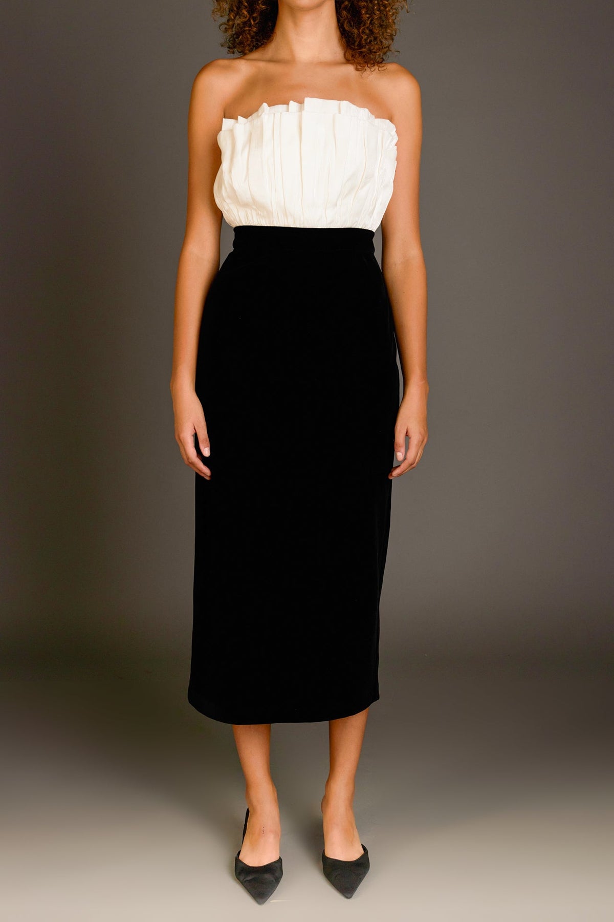 ENDLESS ROSE - Mix Media Velvet Strapless Midi Dress - DRESSES available at Objectrare