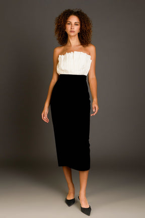 ENDLESS ROSE - Mix Media Velvet Strapless Midi Dress - DRESSES available at Objectrare