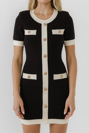 ENDLESS ROSE - Short Knit Dress with Contrast Ribbing - DRESSES available at Objectrare