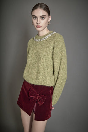 ENDLESS ROSE - Velvet Bow Skort - SKORTS available at Objectrare