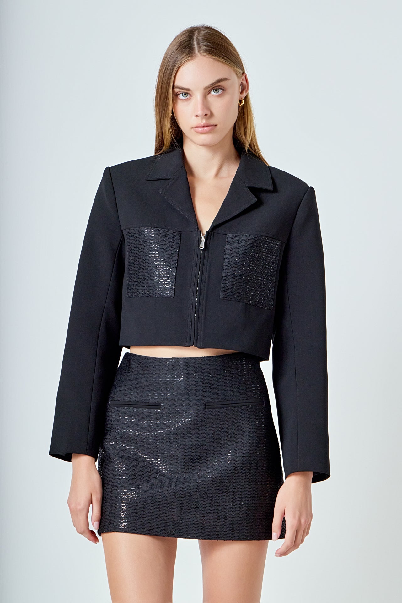 ENDLESS ROSE - Sequined Combo Jacket - JACKETS available at Objectrare