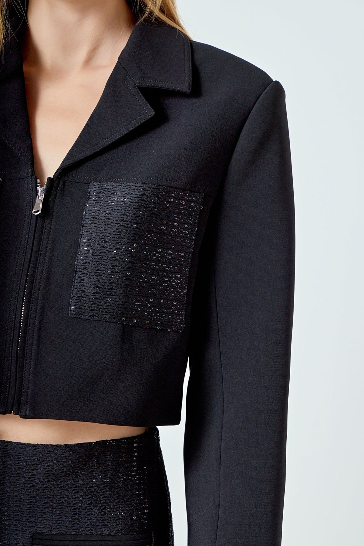 ENDLESS ROSE - Sequins Combo Jacket - JACKETS available at Objectrare