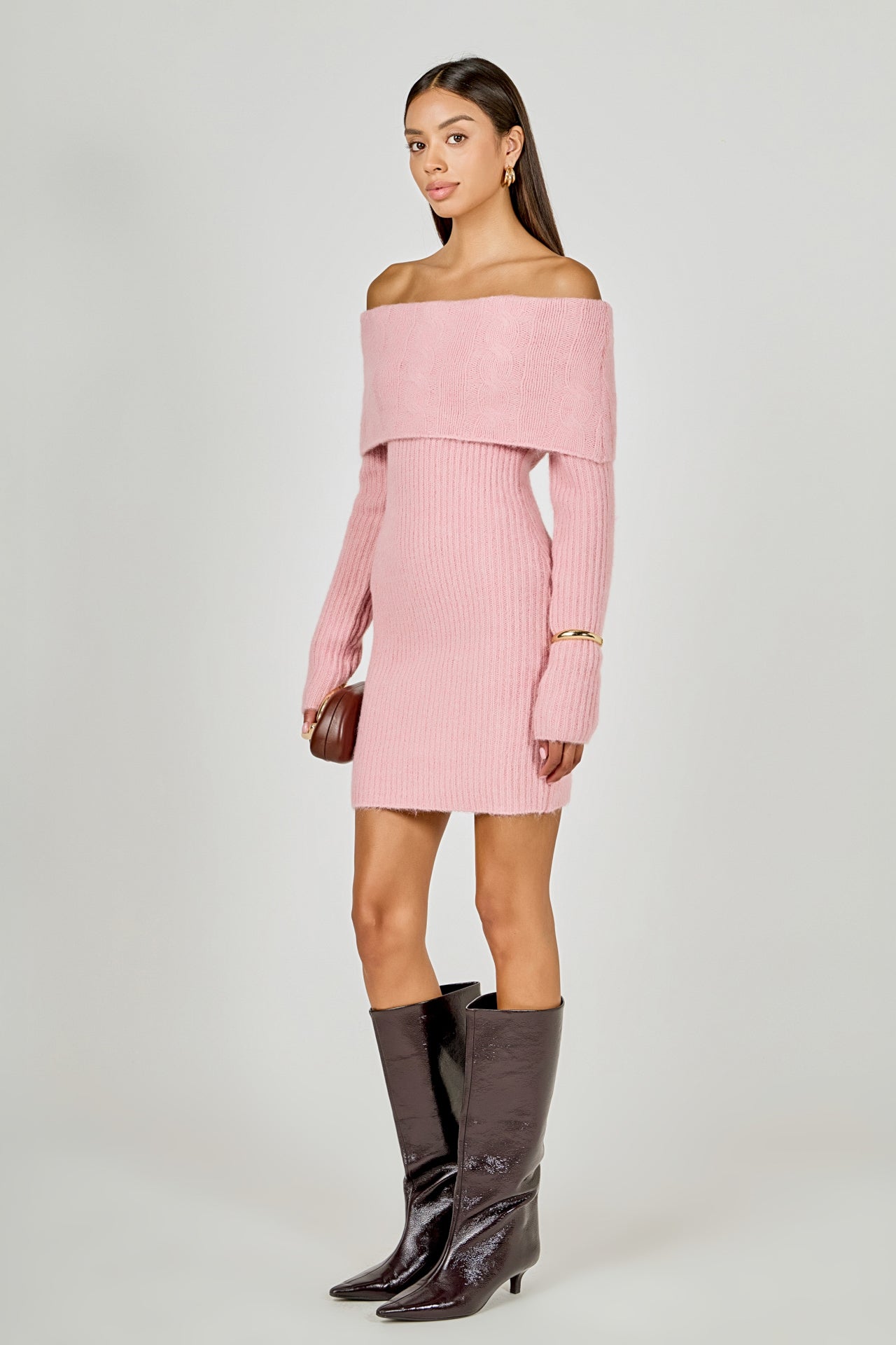 ENDLESS ROSE - Off Shoulder Sweater Mini Dress - DRESSES available at Objectrare