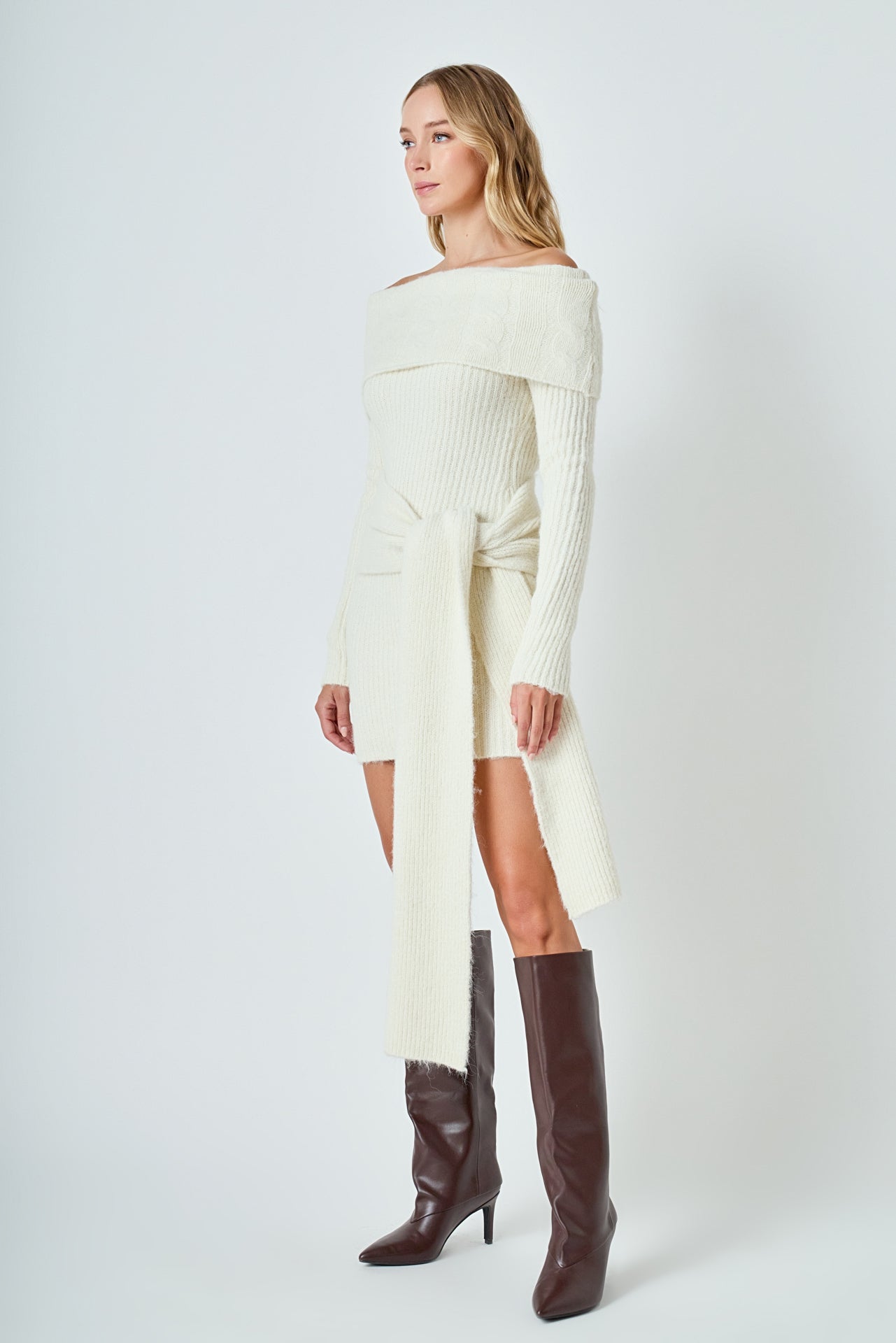 ENDLESS ROSE - Off Shoulder Sweater Mini Dress - DRESSES available at Objectrare