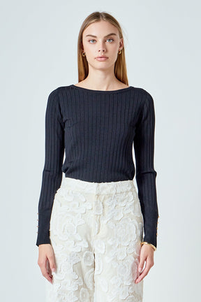 ENDLESS ROSE - Lurex Buttoned Long Sleeve Top - SWEATERS & KNITS available at Objectrare