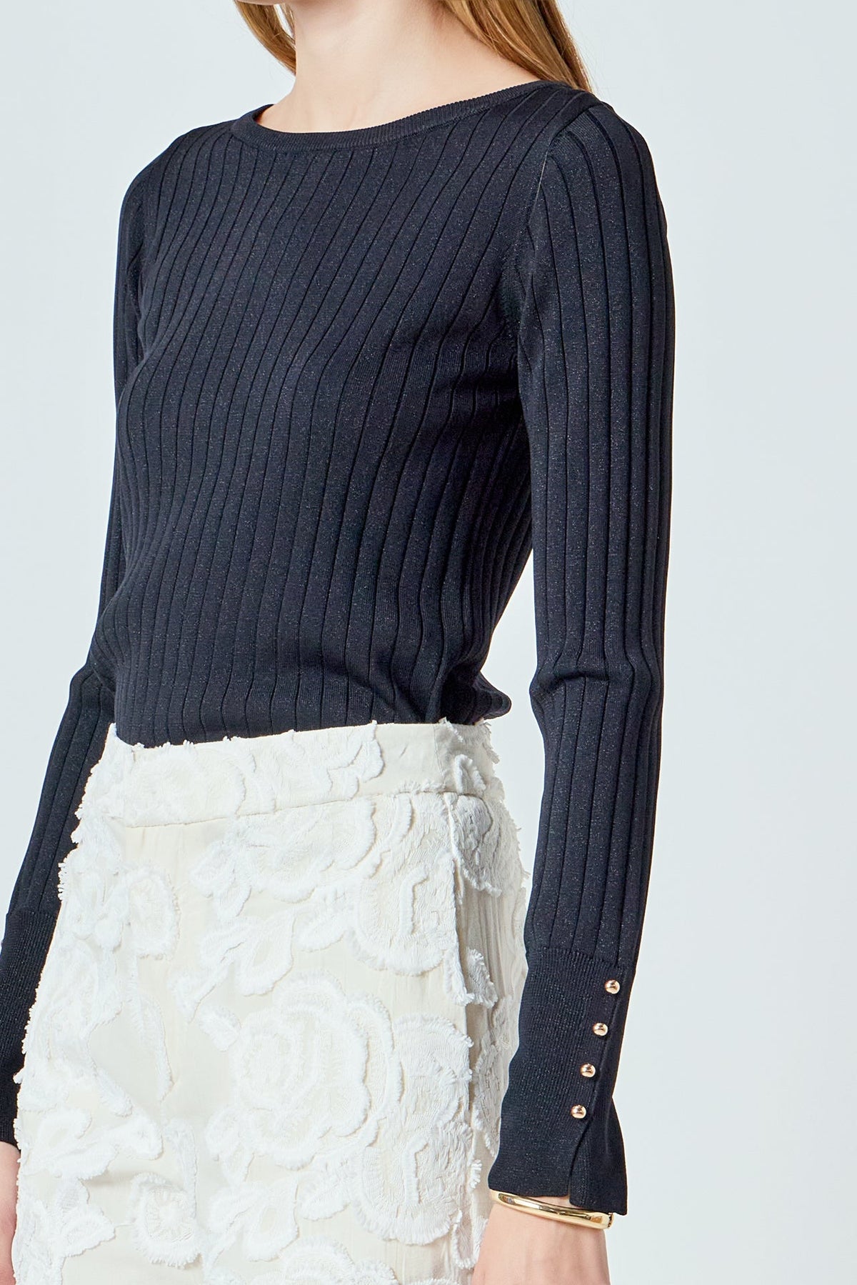 ENDLESS ROSE - Lurex Buttoned Long Sleeve Top - SWEATERS & KNITS available at Objectrare