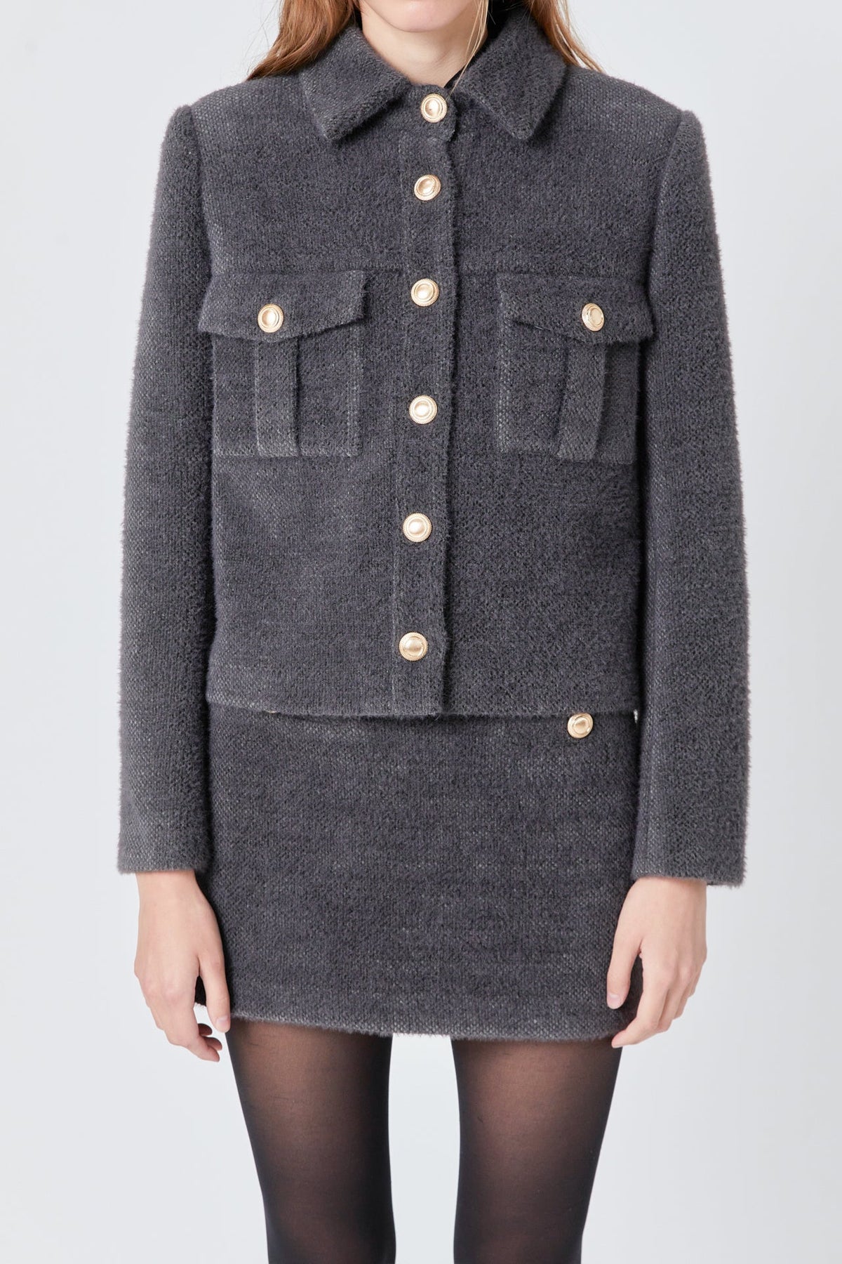 ENDLESS ROSE - Endless Rose - Tweed Soft Brushed Buttoned Jacket - JACKETS available at Objectrare