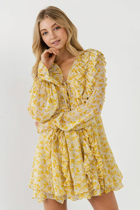 ENDLESS ROSE - Chiffon Floral Ruffled Mini Dress - DRESSES available at Objectrare