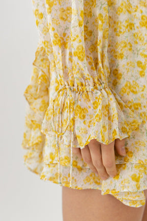 ENDLESS ROSE - Chiffon Floral Ruffled Mini Dress - DRESSES available at Objectrare