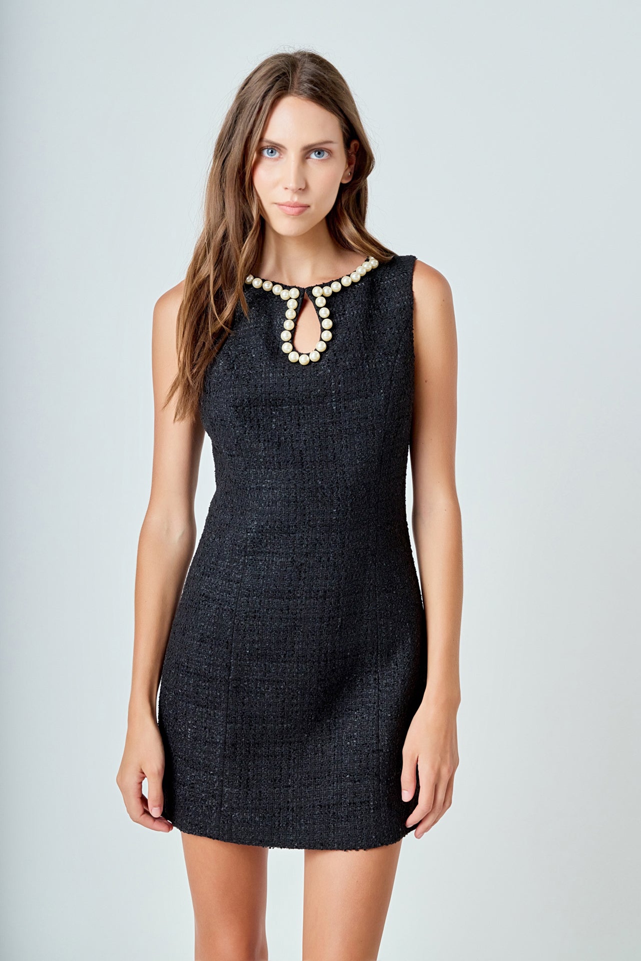 ENDLESS ROSE - Pearl Accented Cutout Mini Dress - DRESSES available at Objectrare