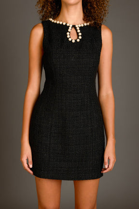 ENDLESS ROSE - Pearl Accented Cutout Mini Dress - DRESSES available at Objectrare
