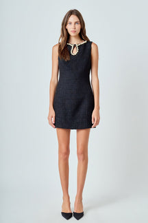 ENDLESS ROSE - Pearl Accented Cutout Mini Dress - DRESSES available at Objectrare