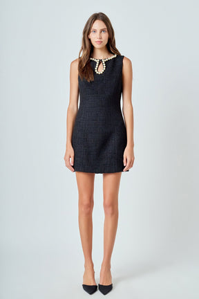 ENDLESS ROSE - Pearl Accented Cutout Mini Dress - DRESSES available at Objectrare