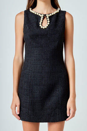 ENDLESS ROSE - Pearl Accented Cutout Mini Dress - DRESSES available at Objectrare