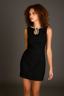 ENDLESS ROSE - Pearl Accented Cutout Mini Dress - DRESSES available at Objectrare