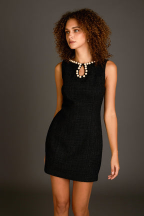 ENDLESS ROSE - Pearl Accented Cutout Mini Dress - DRESSES available at Objectrare