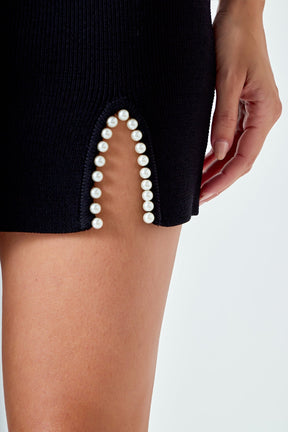ENDLESS ROSE - Pearl Accented Cutout Mini Skirt - SKIRTS available at Objectrare