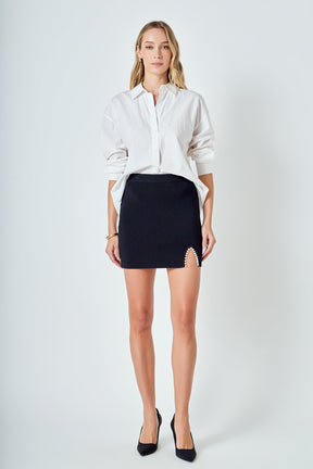 ENDLESS ROSE - Pearl Accented Cutout Mini Skirt - SKIRTS available at Objectrare