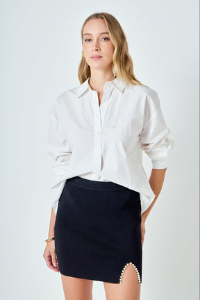 ENDLESS ROSE - Pearl Accented Cutout Mini Skirt - SKIRTS available at Objectrare