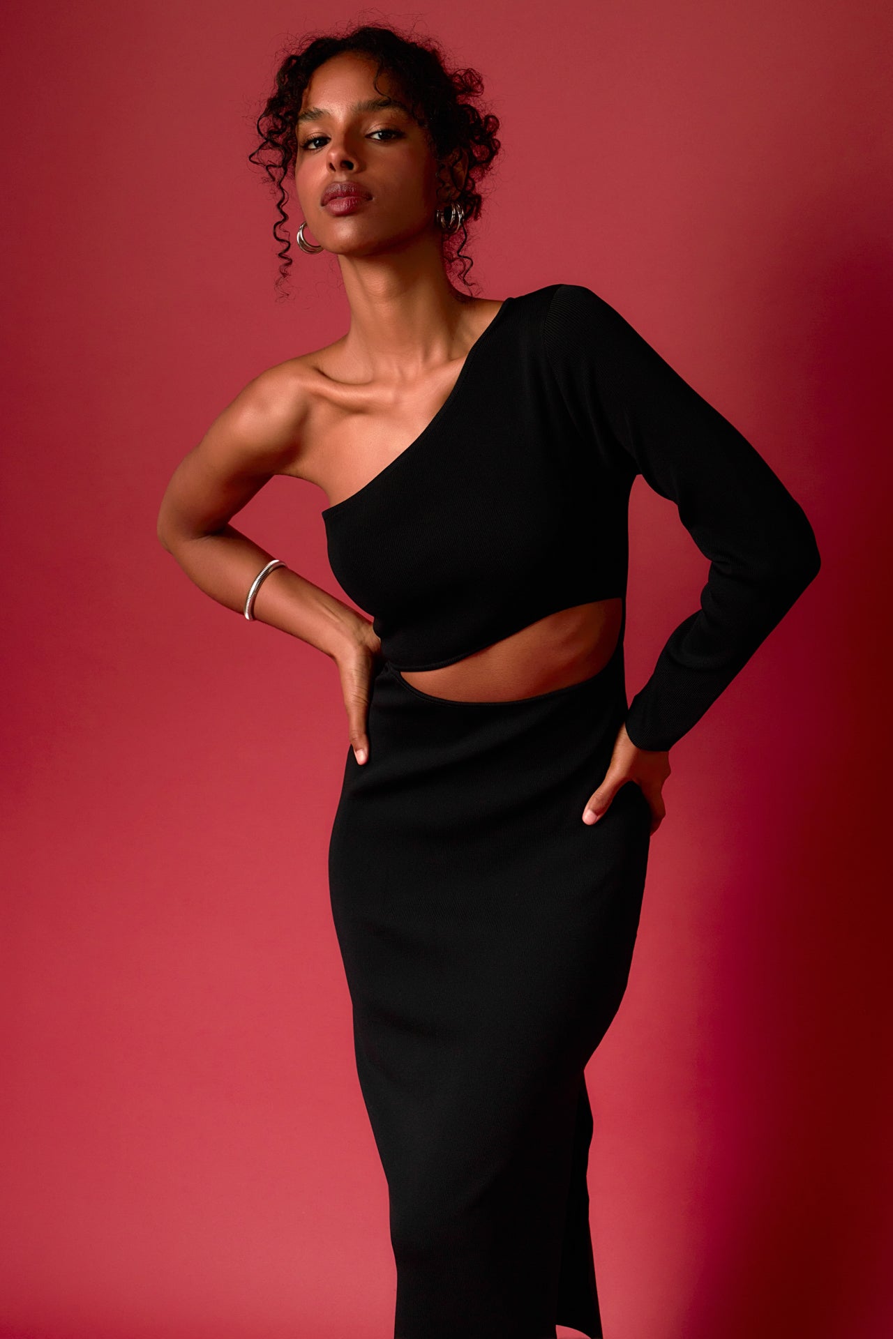 ENDLESS ROSE - Knit One Shoulder Midi Dress - DRESSES available at Objectrare