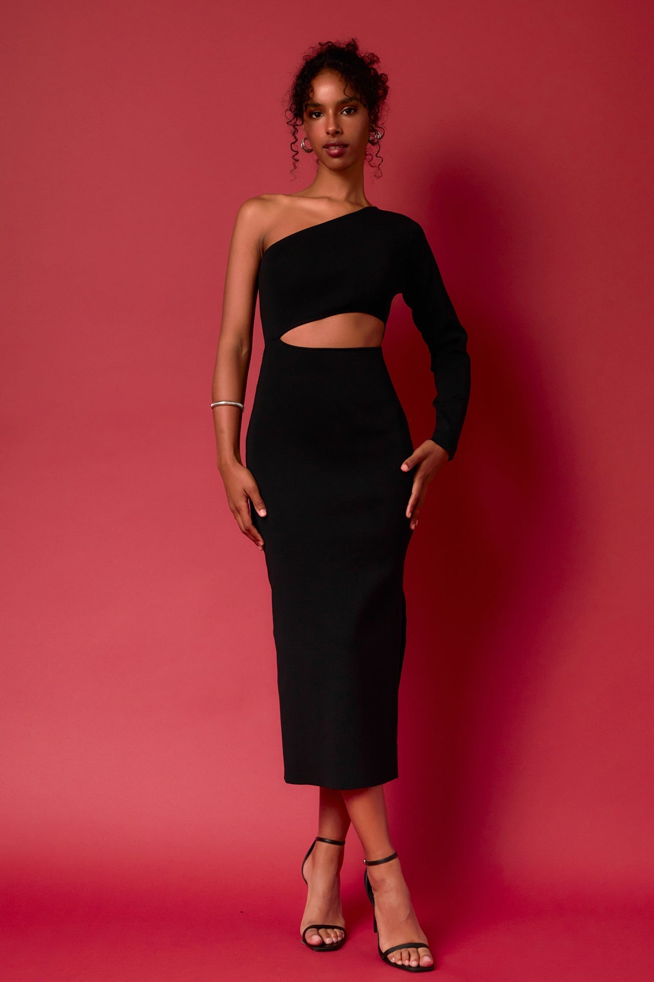 ENDLESS ROSE - Knit One Shoulder Midi Dress - DRESSES available at Objectrare