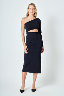 ENDLESS ROSE - Knit One Shoulder Midi Dress - DRESSES available at Objectrare