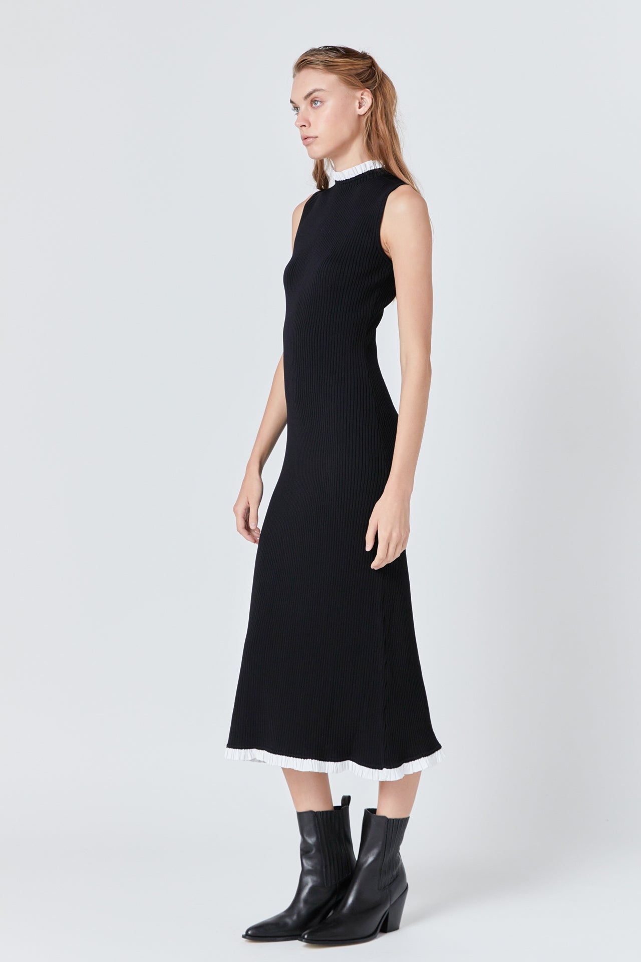 ENDLESS ROSE - Contrast Ruffle Knit Maxi Dress - DRESSES available at Objectrare