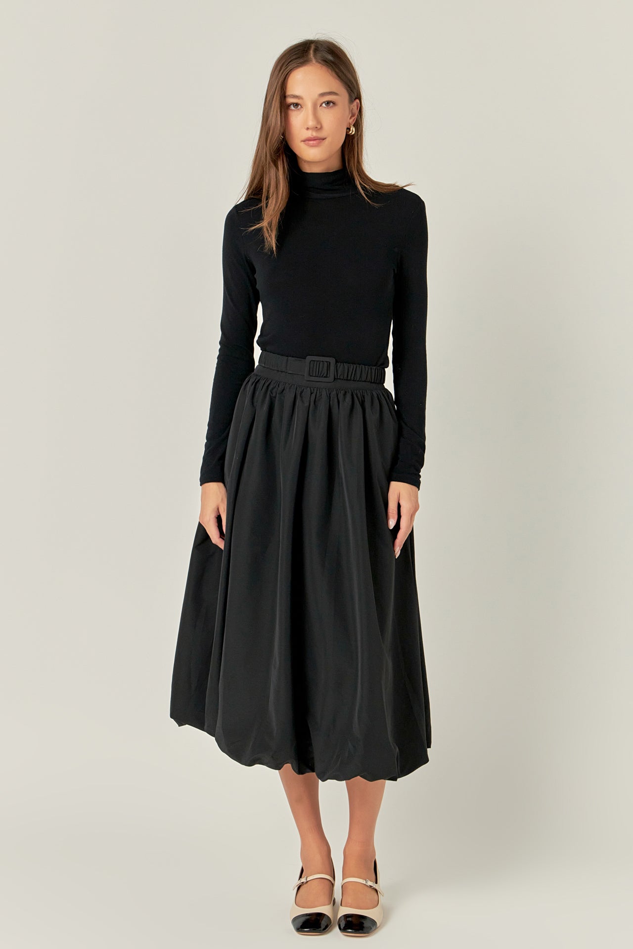 ENDLESS ROSE - Belted Blouson Midi Skirt - SKIRTS available at Objectrare