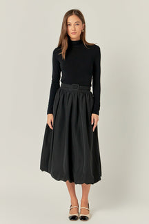 ENDLESS ROSE - Belted Blouson Midi Skirt - SKIRTS available at Objectrare