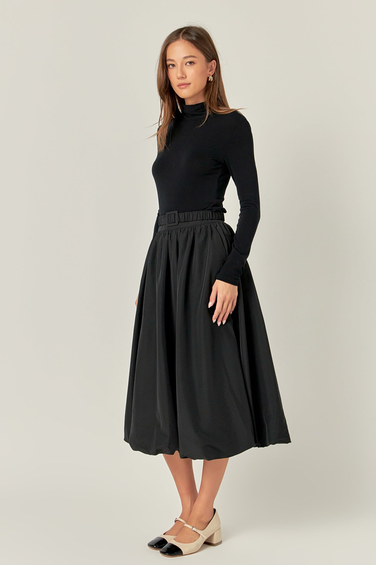 ENDLESS ROSE - Belted Blouson Midi Skirt - SKIRTS available at Objectrare