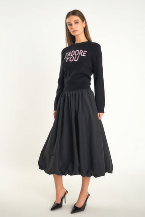 ENDLESS ROSE - Belted Blouson Midi Skirt - SKIRTS available at Objectrare