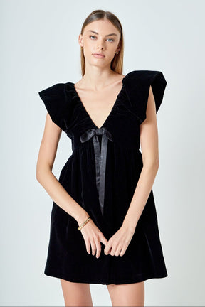 ENDLESS ROSE - Velvet Satin Bow Mini Dress - DRESSES available at Objectrare