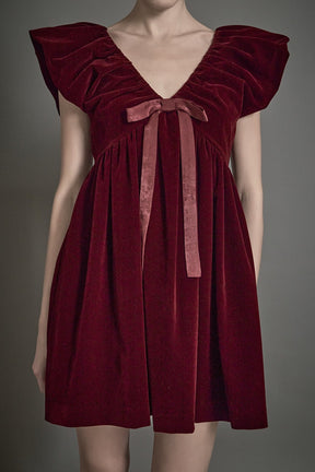 ENDLESS ROSE - Velvet Satin Bow Mini Dress - DRESSES available at Objectrare